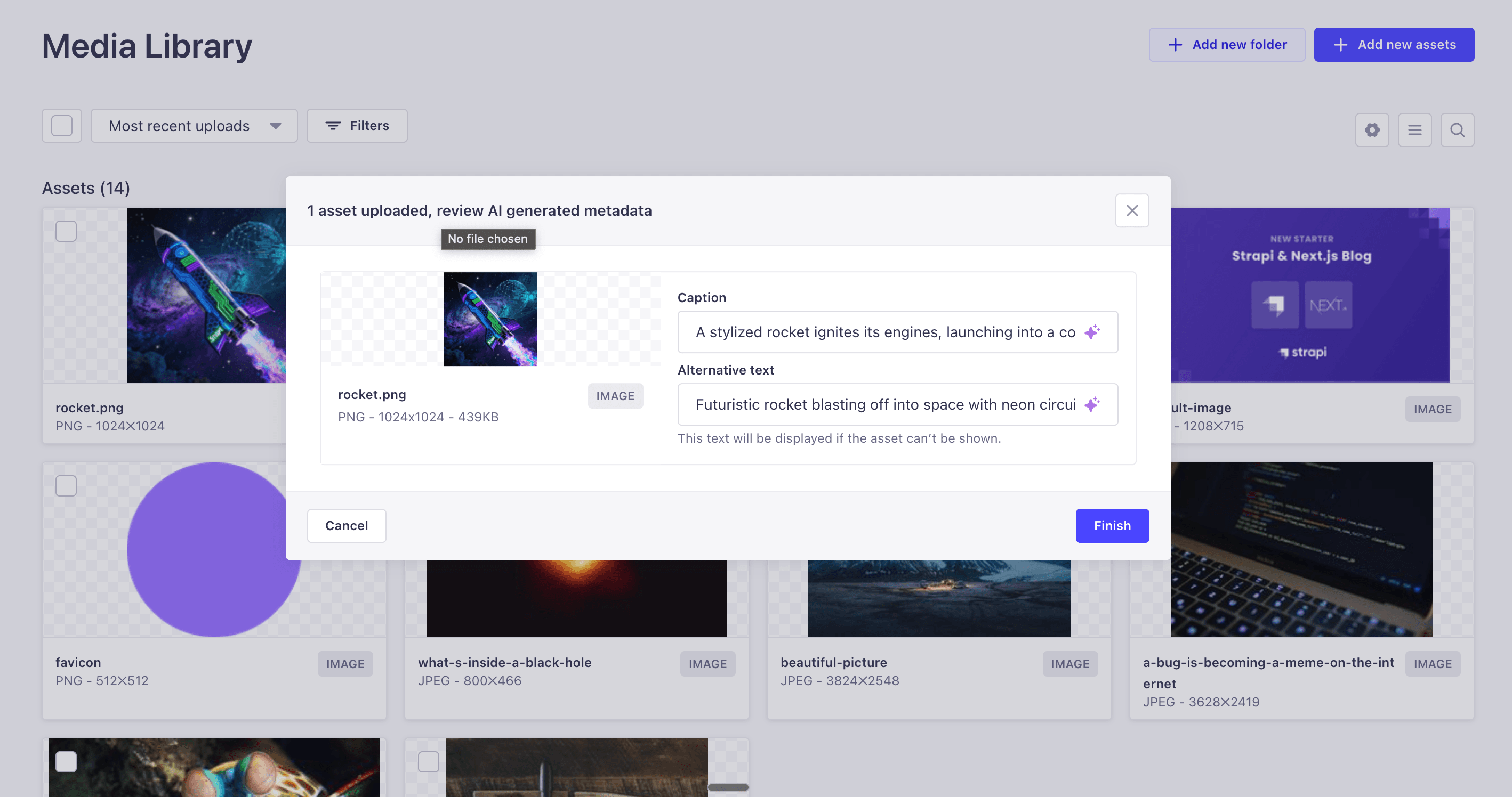 Strapi admin dashboard showing content modelling and API-driven content management capabilities.